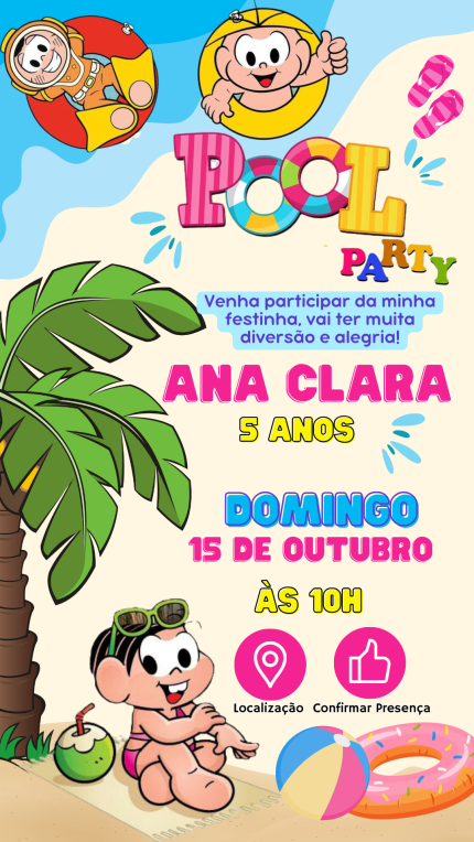 Convite Interativo Pool Party Turma da Mônica