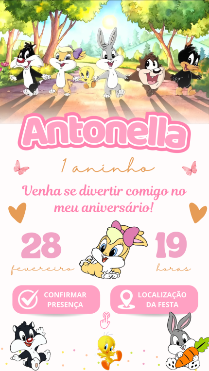 Convite Interativo Baby Looney Tunes