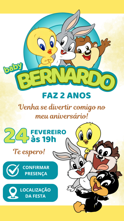 Convite Interativo Baby Looney Tunes