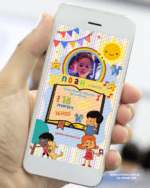 Convite digital tema 3 Palavrinhas com foto da criança exibido no celular para aniversário infantil