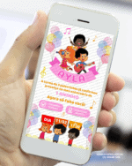 Convite digital interativo tema 3 Palavrinhas com confirmação de presença e localização exibido no celular