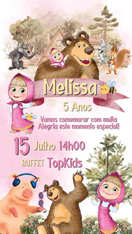 Convite Digital Masha e o Urso