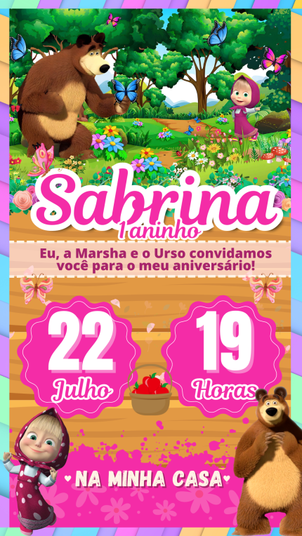Convite Digital Masha e o Urso