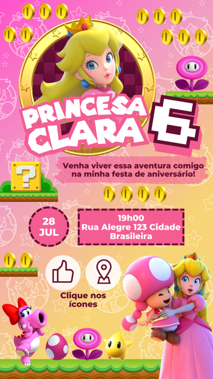 Convite Interativo Princesa Peach