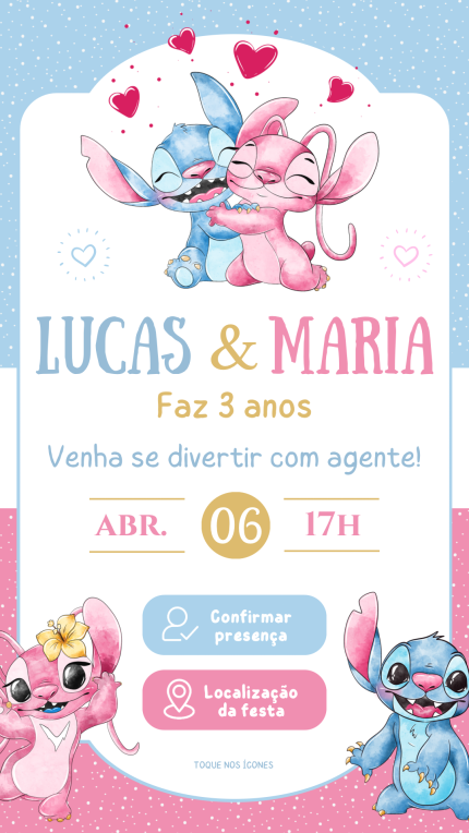 Convite Interativo Angel e Stitch