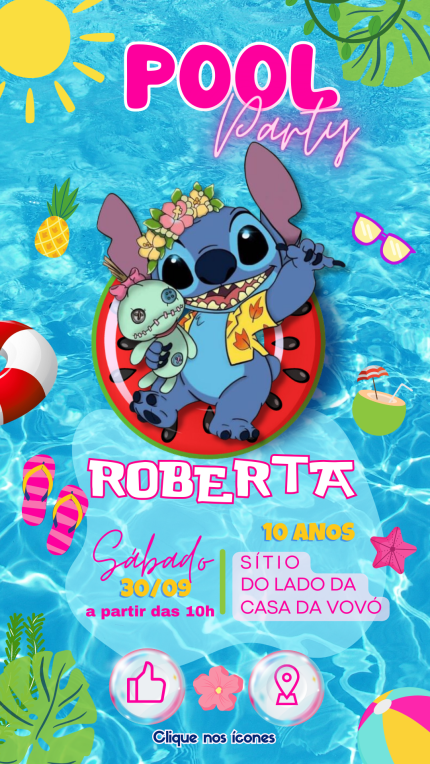 Convite Interativo Pool Party Stitch