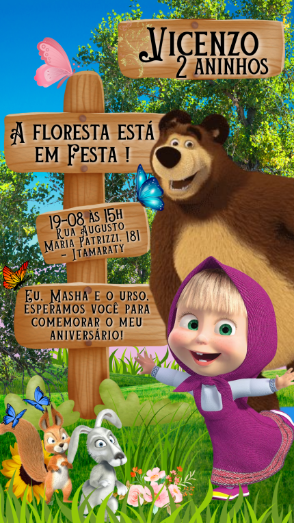 Convite Digital Masha e o Urso
