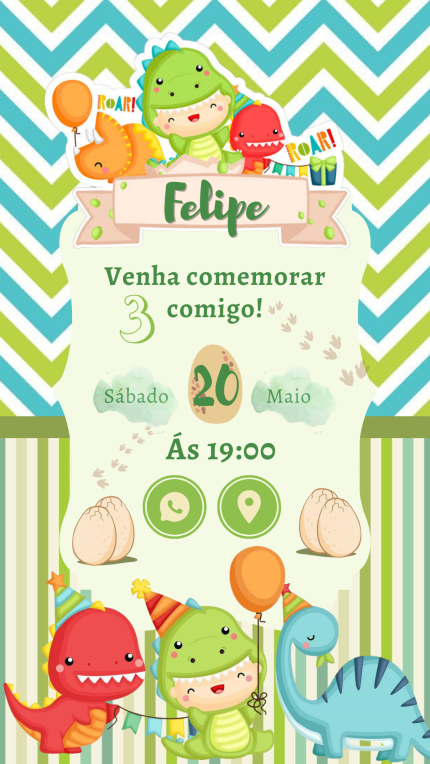 Convite Interativo Dino Baby