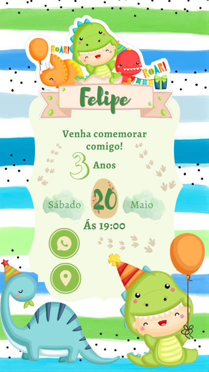 Convite Interativo Dino Baby