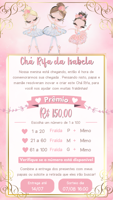 Convite Digital Chá Rifa Bailarina