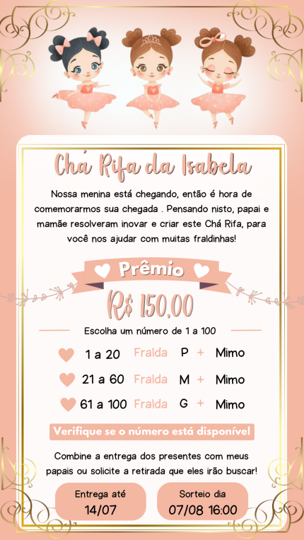 Convite Digital Chá Rifa Bailarina