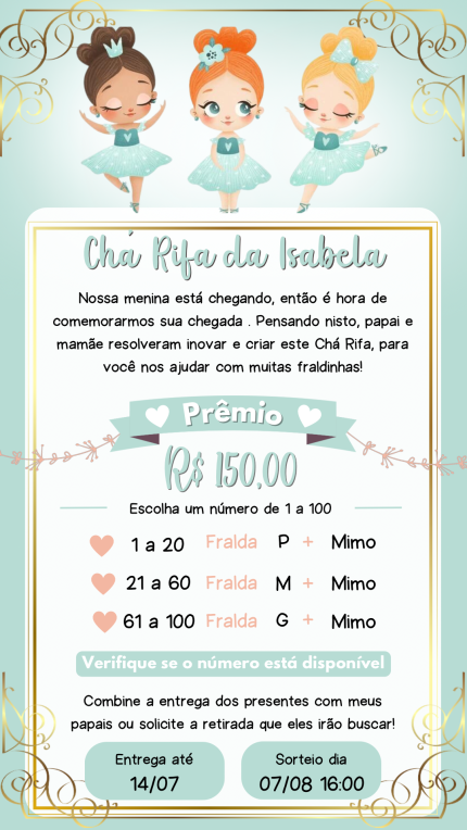 Convite Digital Chá Rifa Bailarina