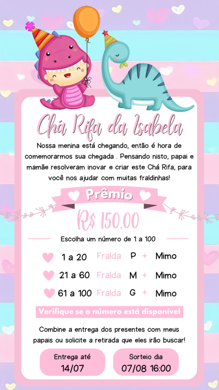 Convite Digital Chá Rifa Dino Baby