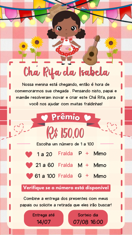 Convite Digital Chá Rifa Festa Junina