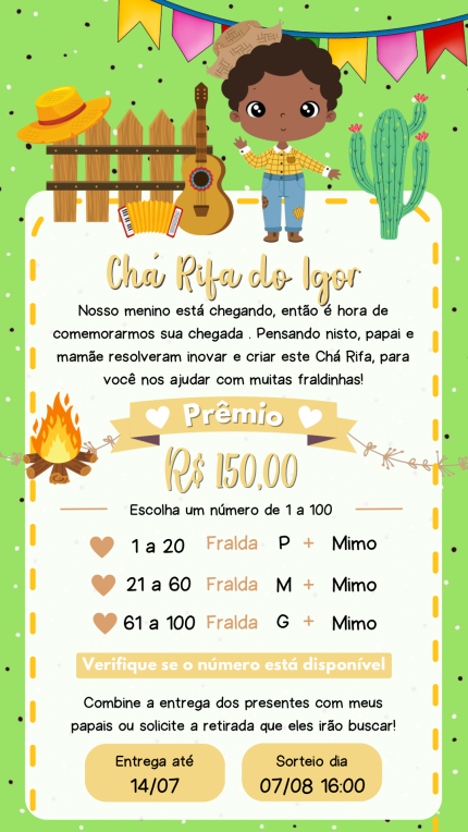 Convite Digital Chá Rifa Festa Junina