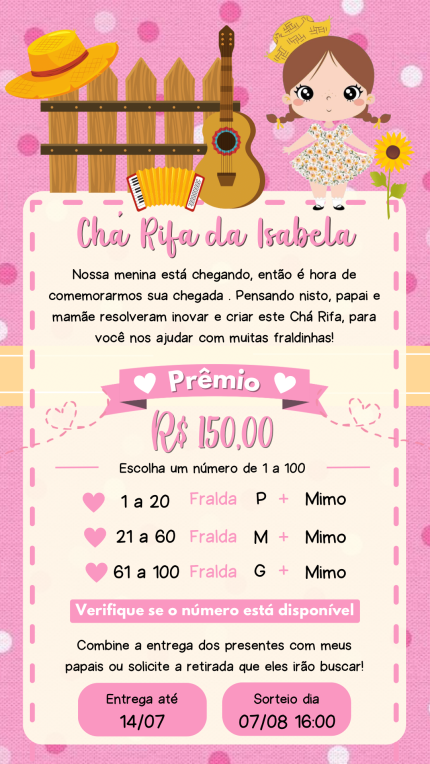 Convite Digital Chá Rifa Festa Junina