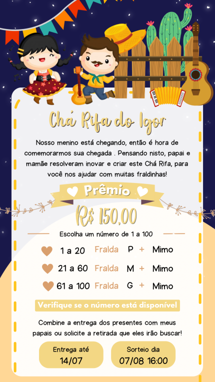 Convite Digital Chá Rifa Festa Junina