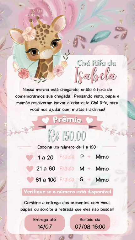 Convite Digital Chá Rifa Girafinha