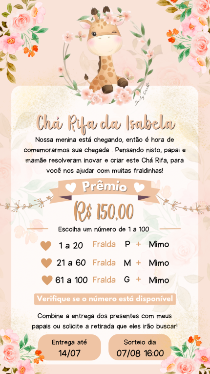 Convite Digital Chá Rifa Girafinha