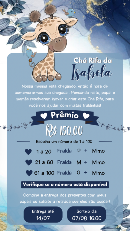 Convite Digital Chá Rifa Girafinha