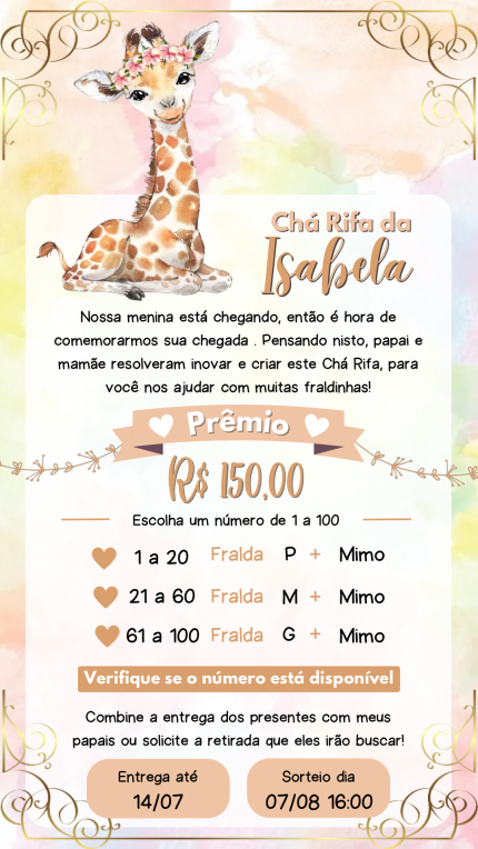 Convite Digital Chá Rifa Girafinha