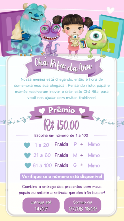 Convite Digital Chá Rifa Monstros S.A