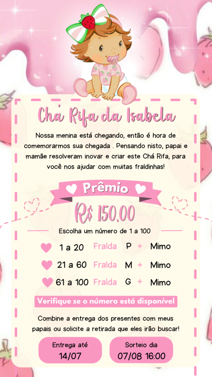 Convite Digital Chá Rifa Moranguinho