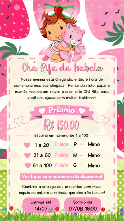 Convite Digital Chá Rifa Moranguinho