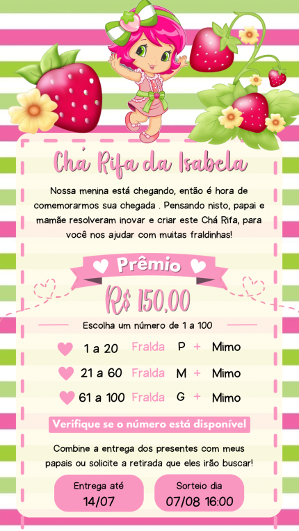 Convite Digital Chá Rifa Moranguinho