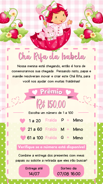 Convite Digital Chá Rifa Moranguinho