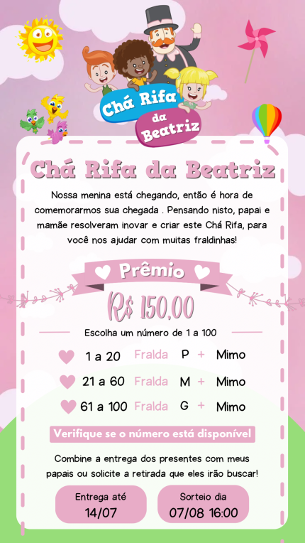 Convite Digital Chá Rifa Mundo Bita