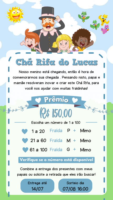 Convite Digital Chá Rifa Mundo Bita