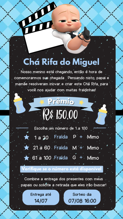 Convite Digital Chá Rifa O Poderoso Chefinho