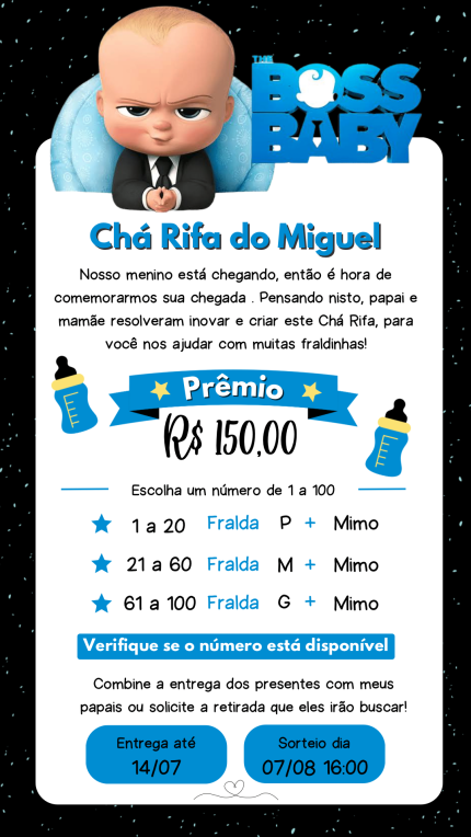 Convite Digital Chá Rifa O Poderoso Chefinho
