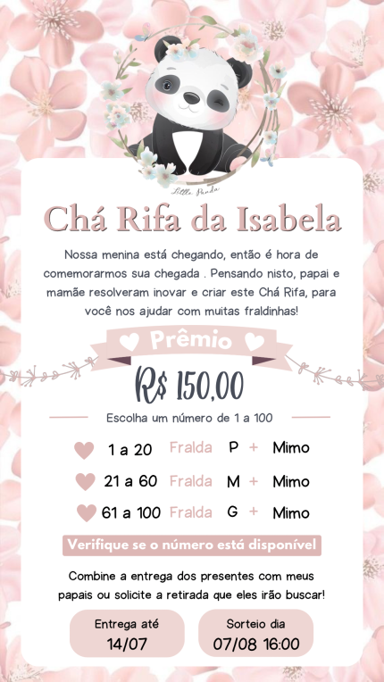 Convite Digital Chá Rifa Panda Cute