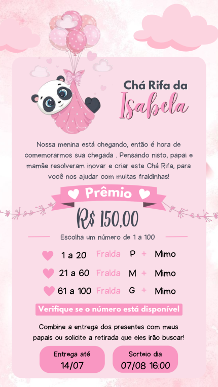 Convite Digital Chá Rifa Panda Cute