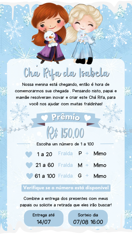 Convite Digital Chá Rifa Frozen Cute