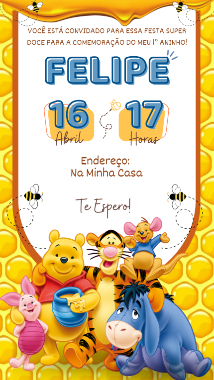 Convite Digital Ursinho Pooh
