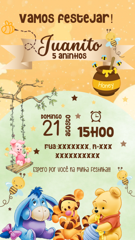 Convite Digital Ursinho Pooh