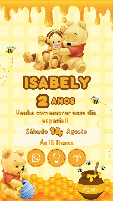 Convite Interativo com Sugestão de Presente Ursinho Pooh