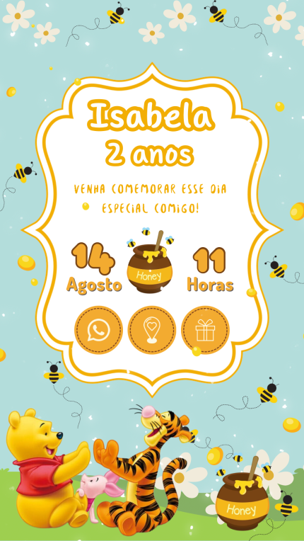 Convite Interativo com Sugestão de Presente Ursinho Pooh