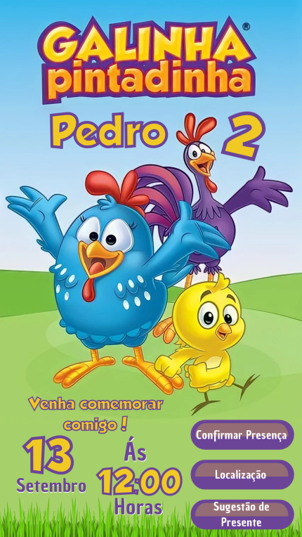 Convite Interativo com Sugestão de Presente Galinha Pintadinha