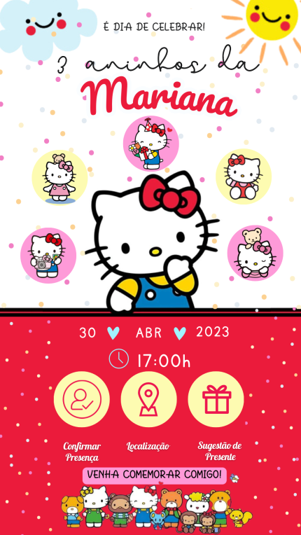 Convite Interativo com Sugestão de Presente Hello Kitty
