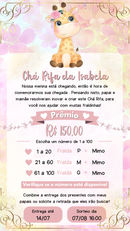 Convite Digital Chá Rifa Girafinha