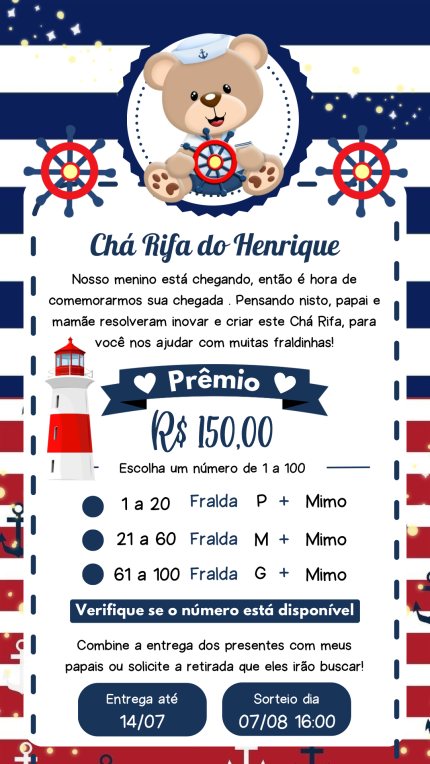 Convite Digital Chá Rifa Marinheiro