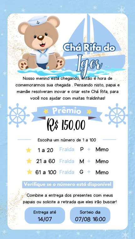 Convite Digital Chá Rifa Marinheiro