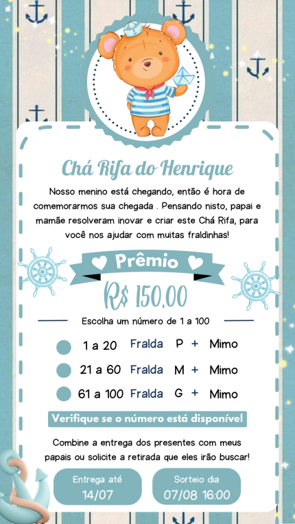 Convite Digital Chá Rifa Marinheiro