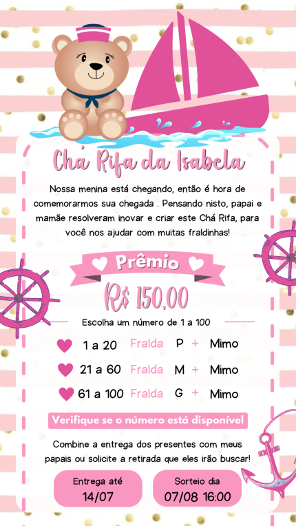 Convite Digital Chá Rifa Marinheira