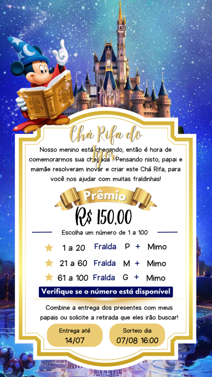 Convite Digital Chá Rifa Mickey