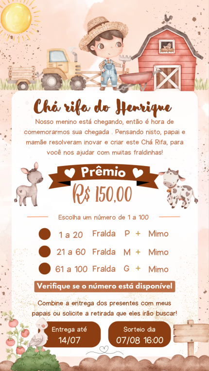 Convite Digital Chá Rifa Fazendinha